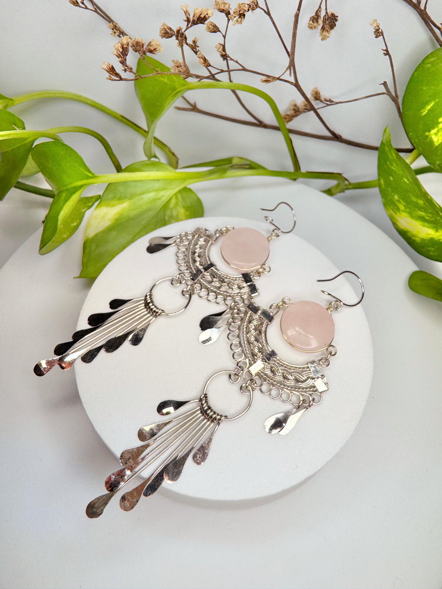 Brinco Nostalgia Aço - Quartzo rosa