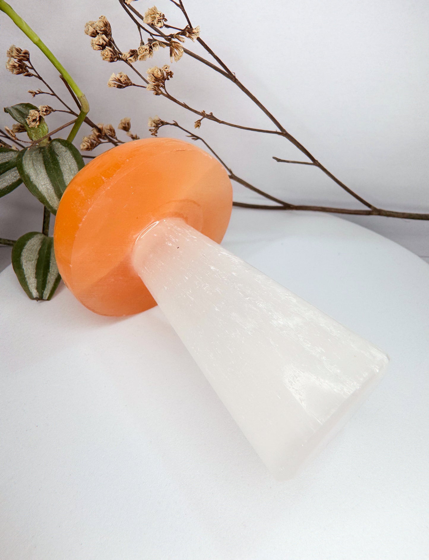 Cogumelo - Selenita branca + Selenita Laranja 10cm