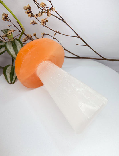 Cogumelo - Selenita branca + Selenita Laranja 10cm