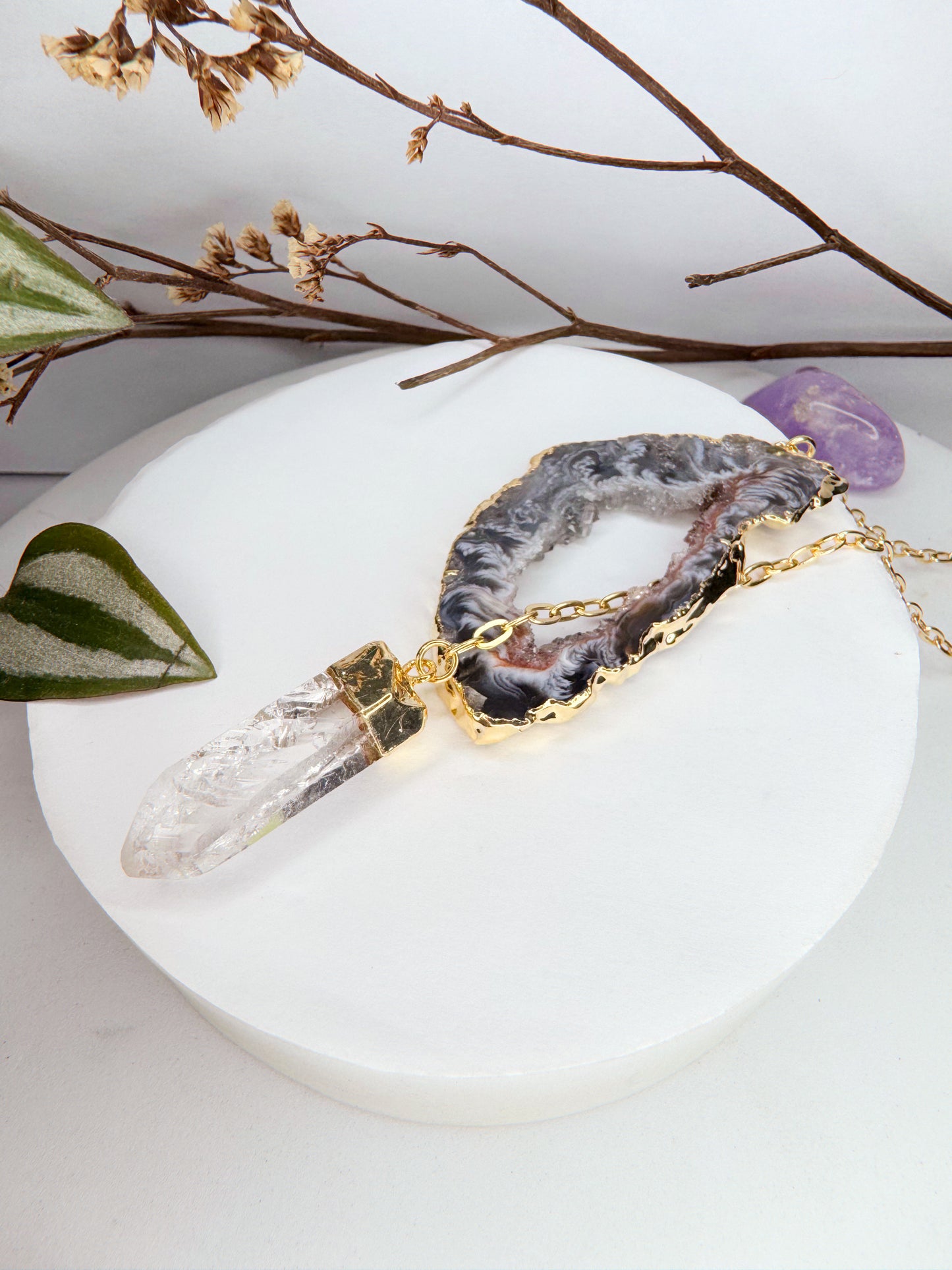 Colar Cósmico - Ágata + Quartzo de Cristal