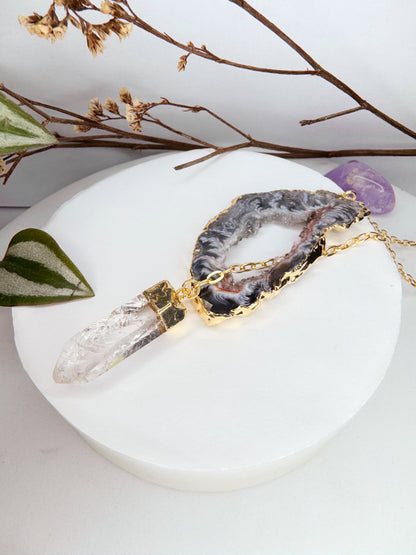 Colar Cósmico - Ágata + Quartzo de Cristal