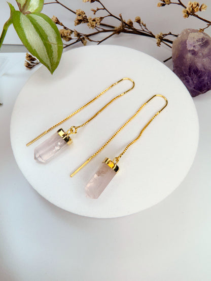 Brinco zen - Quartzo Rosa lapidado