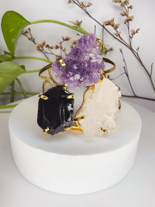 Bracelete Astro - Drusa de ametista, Drusa de cristal e obsidiana