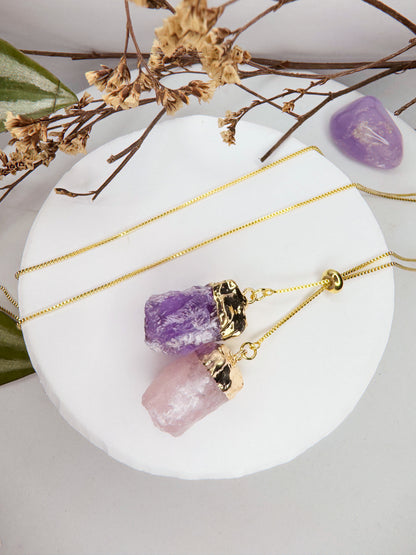 Colar Cósmico - ametista + quartzo rosa