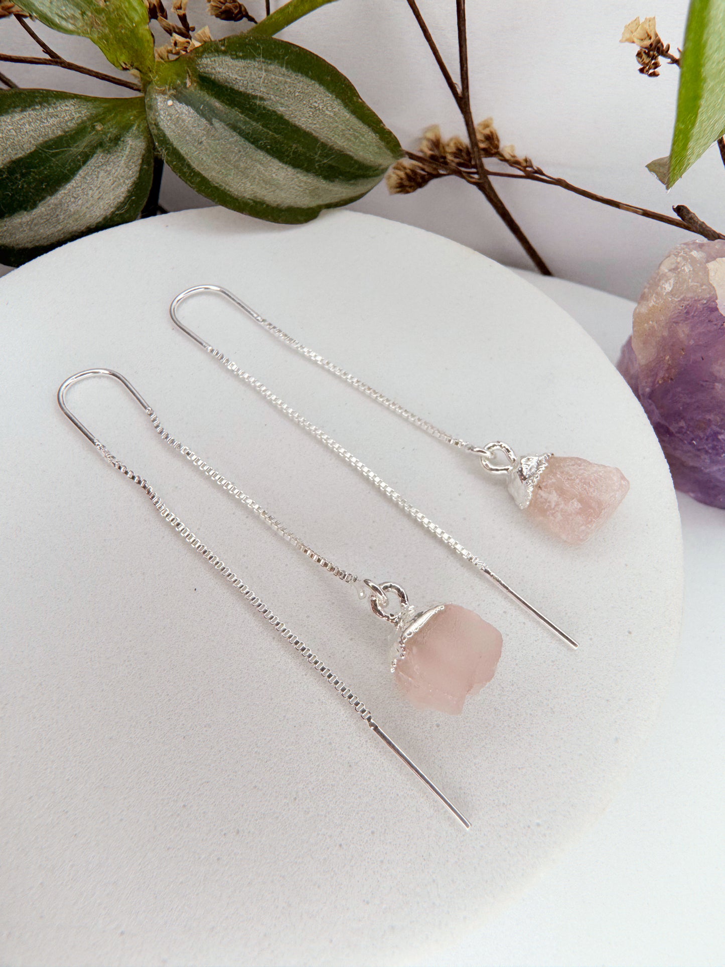 Brinco zen - Quartzo Rosa bruto