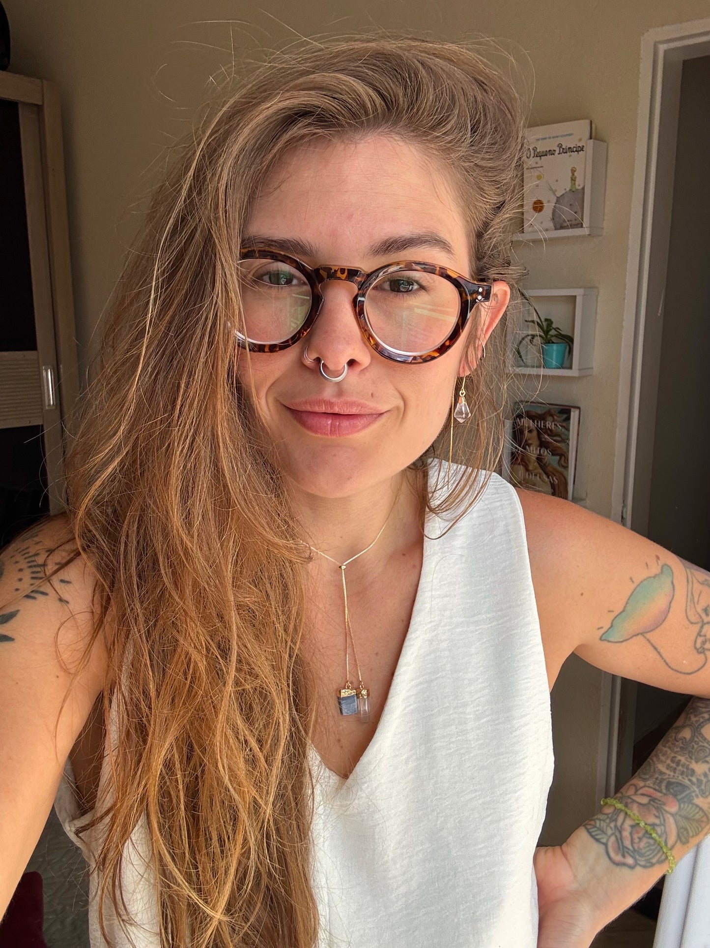 Colar Cósmico - Quartzo de cristal + Cianita azul