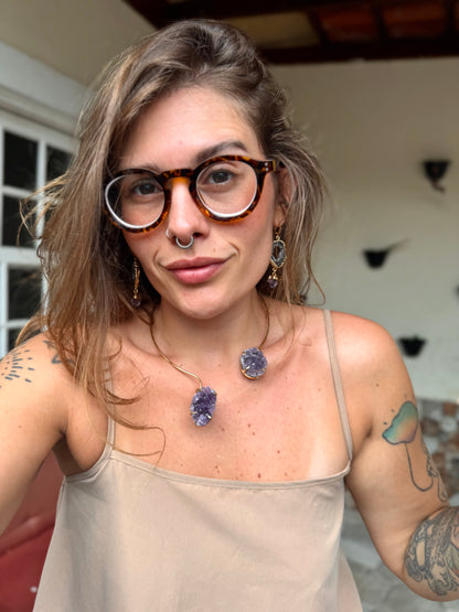 Choker Espaço - Drusa de Ametista + Drusa de quartzo transparente