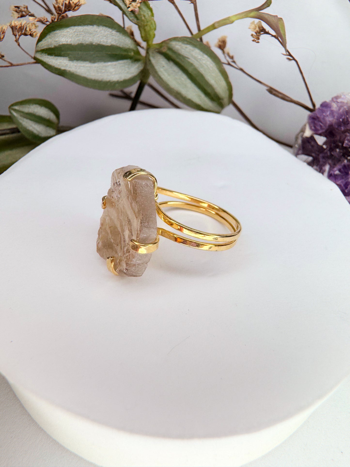 Anel Saturno - quartzo fume