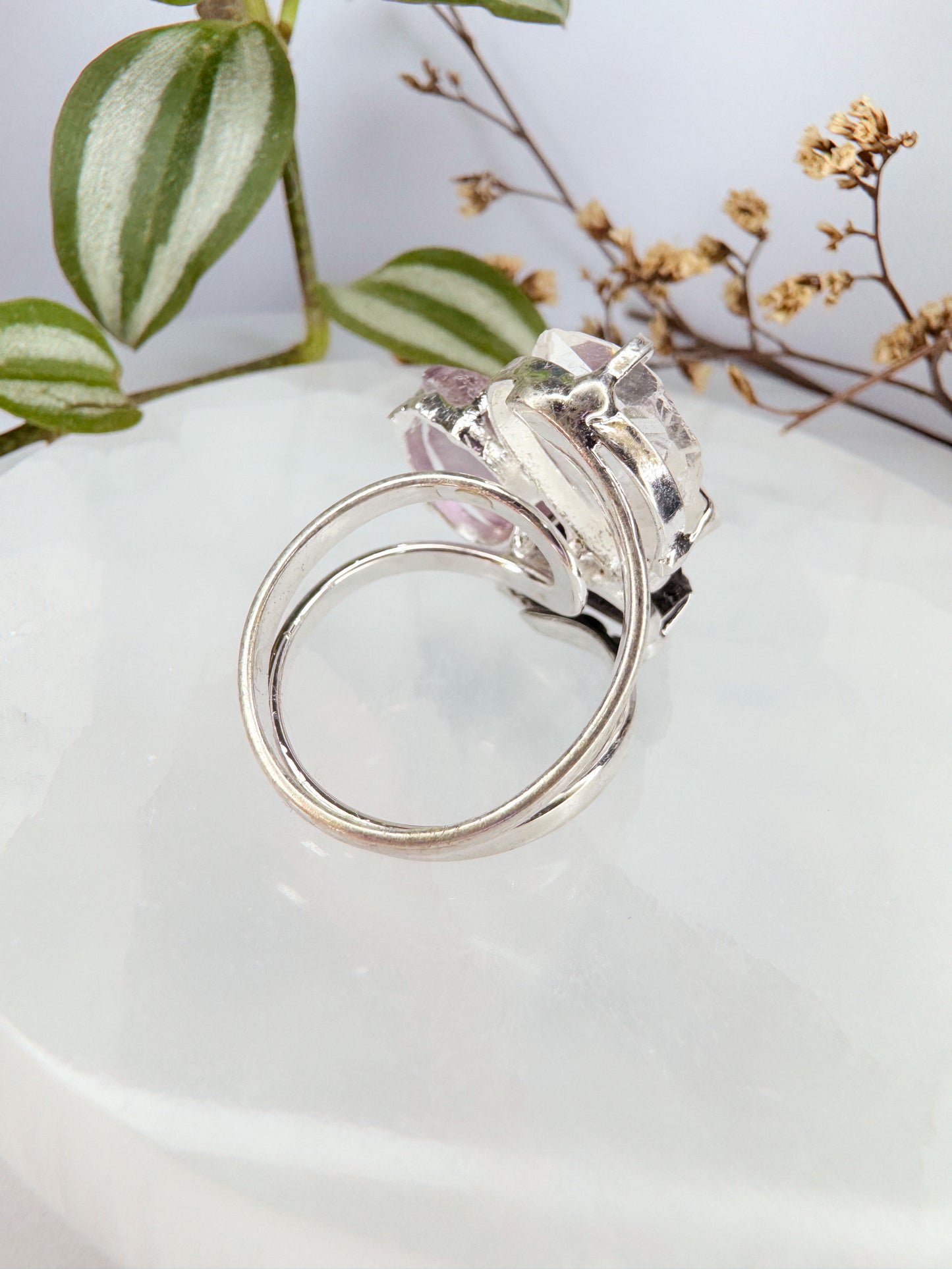 Anel Tríplice - Ametista, Turmalina Preta e Quartzo de cristal