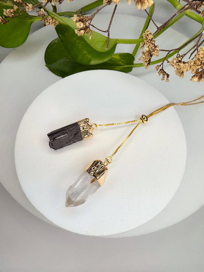 Colar Cósmico Turmalina negra + quartzo de cristal