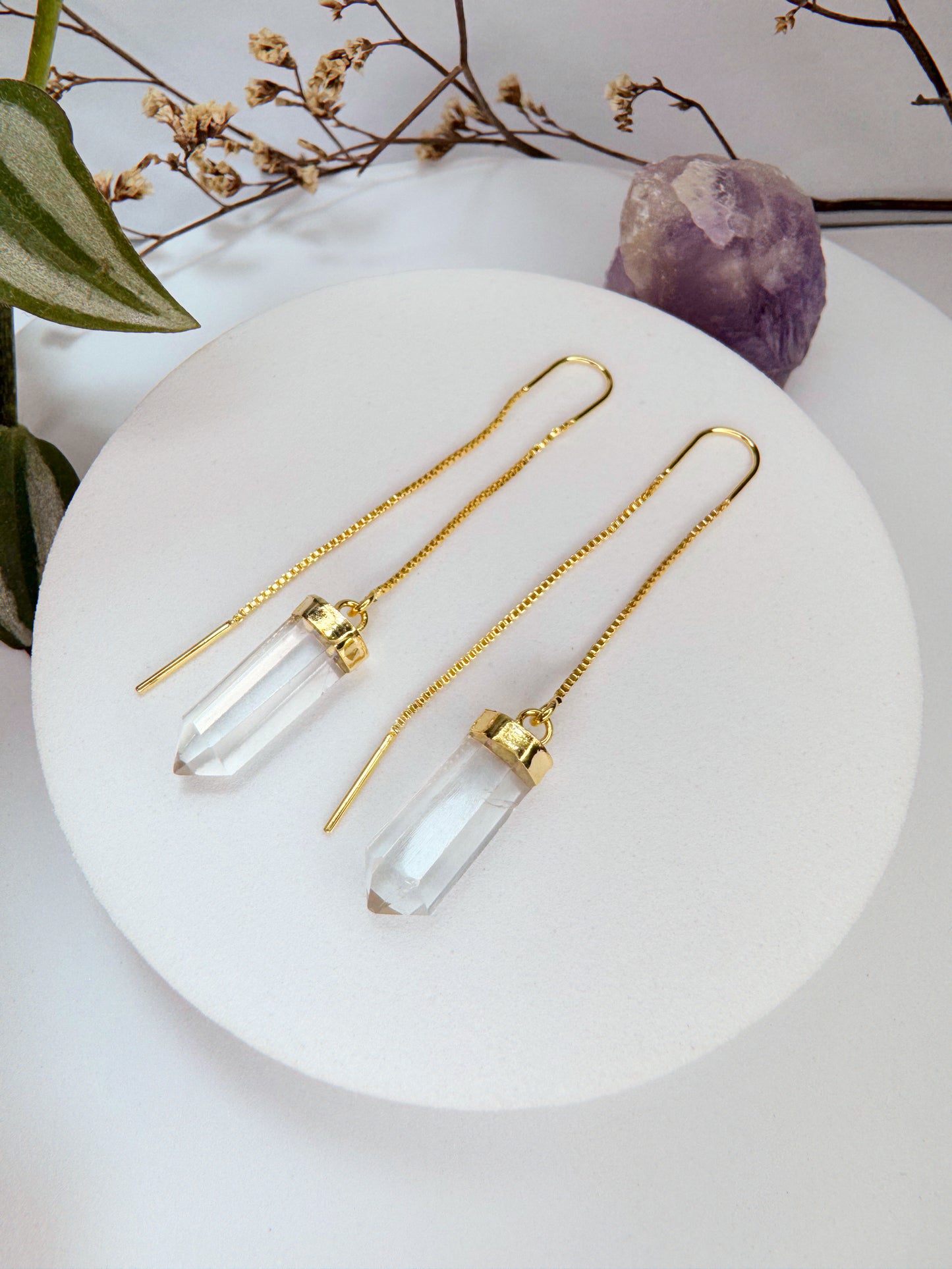 Brinco zen - Quartzo de Cristal lapidado