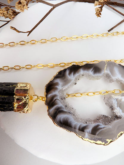 Colar Cósmico - Ágata + Turmalina Preta