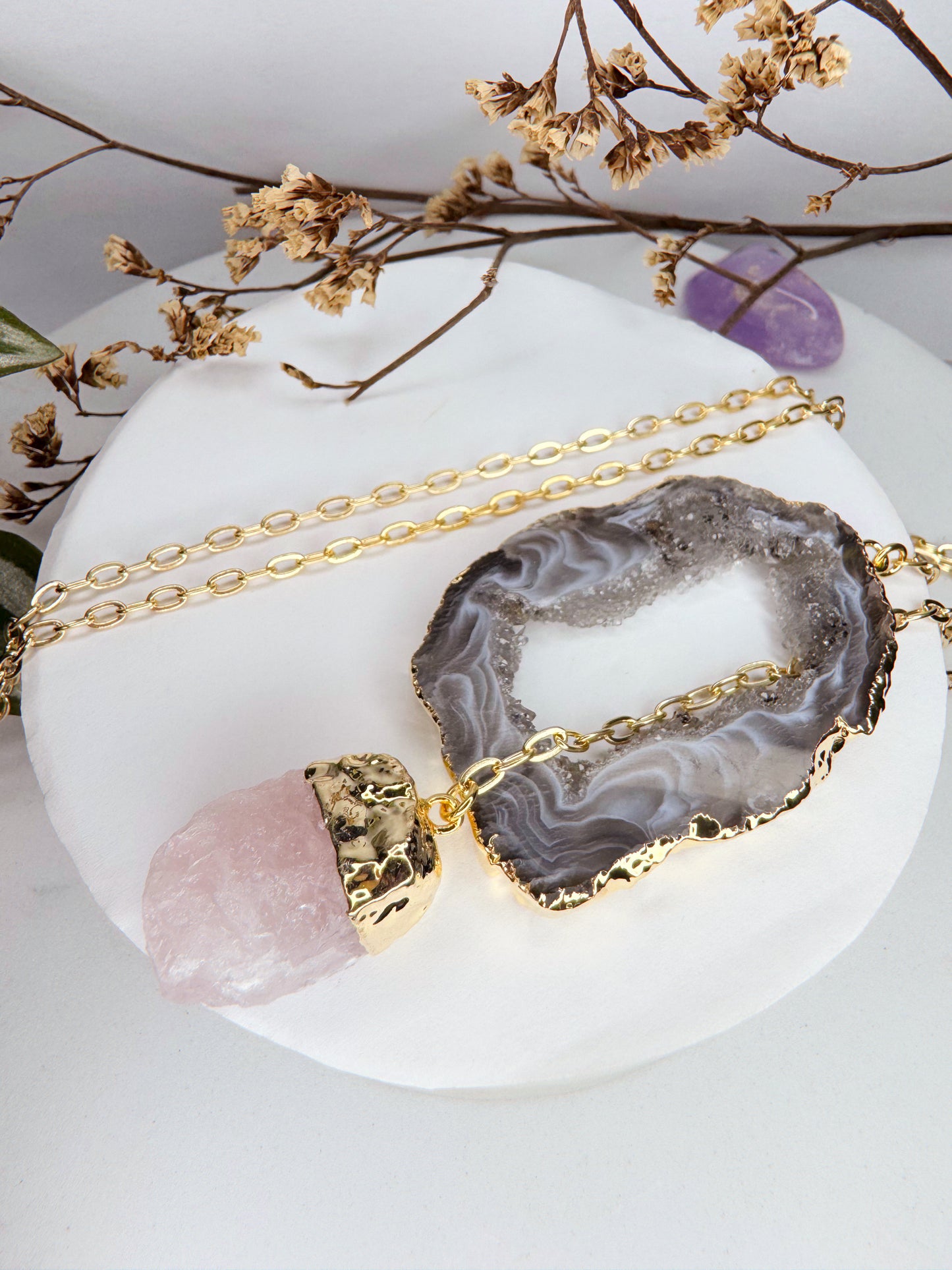 Colar Cósmico - Ágata + Quartzo rosa