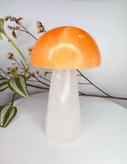 Cogumelo - Selenita branca + Selenita Laranja 10cm