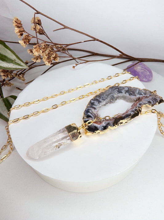Colar Cósmico - Ágata + Quartzo de Cristal