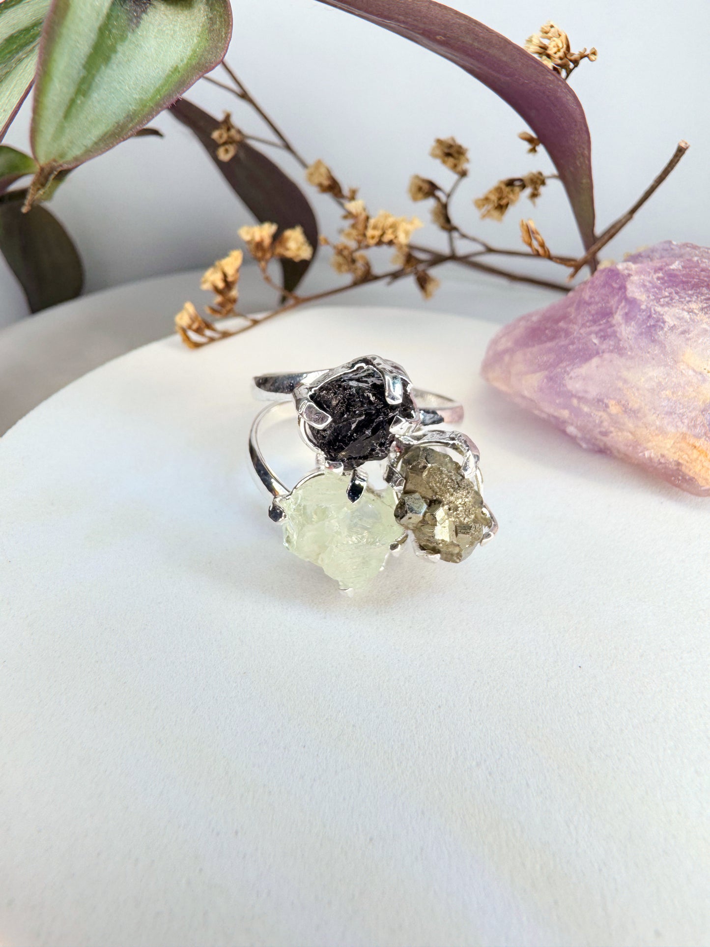 Anel Triplice - Agua marinha, Turmalina e Pirita