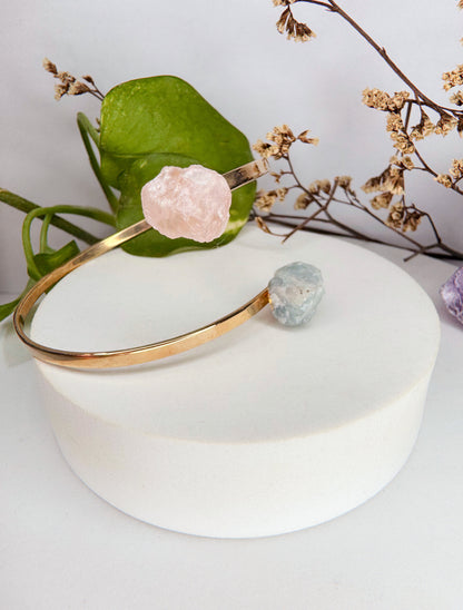 Bracelete cometa - quartzo rosa + agua marinha