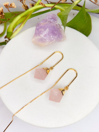 Brinco netuno - quartzo rosa lapidado