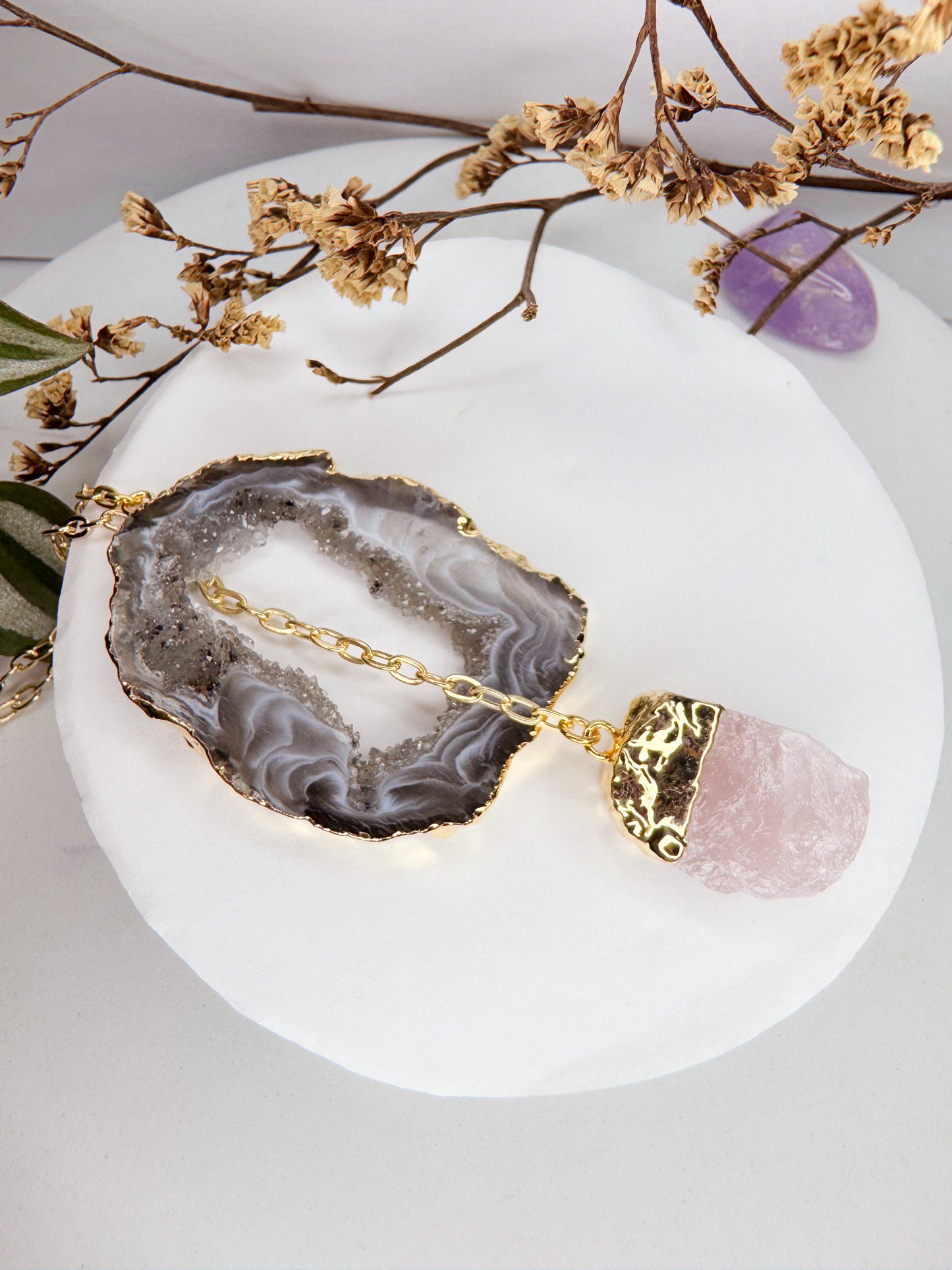 Colar Cósmico - Ágata + Quartzo rosa
