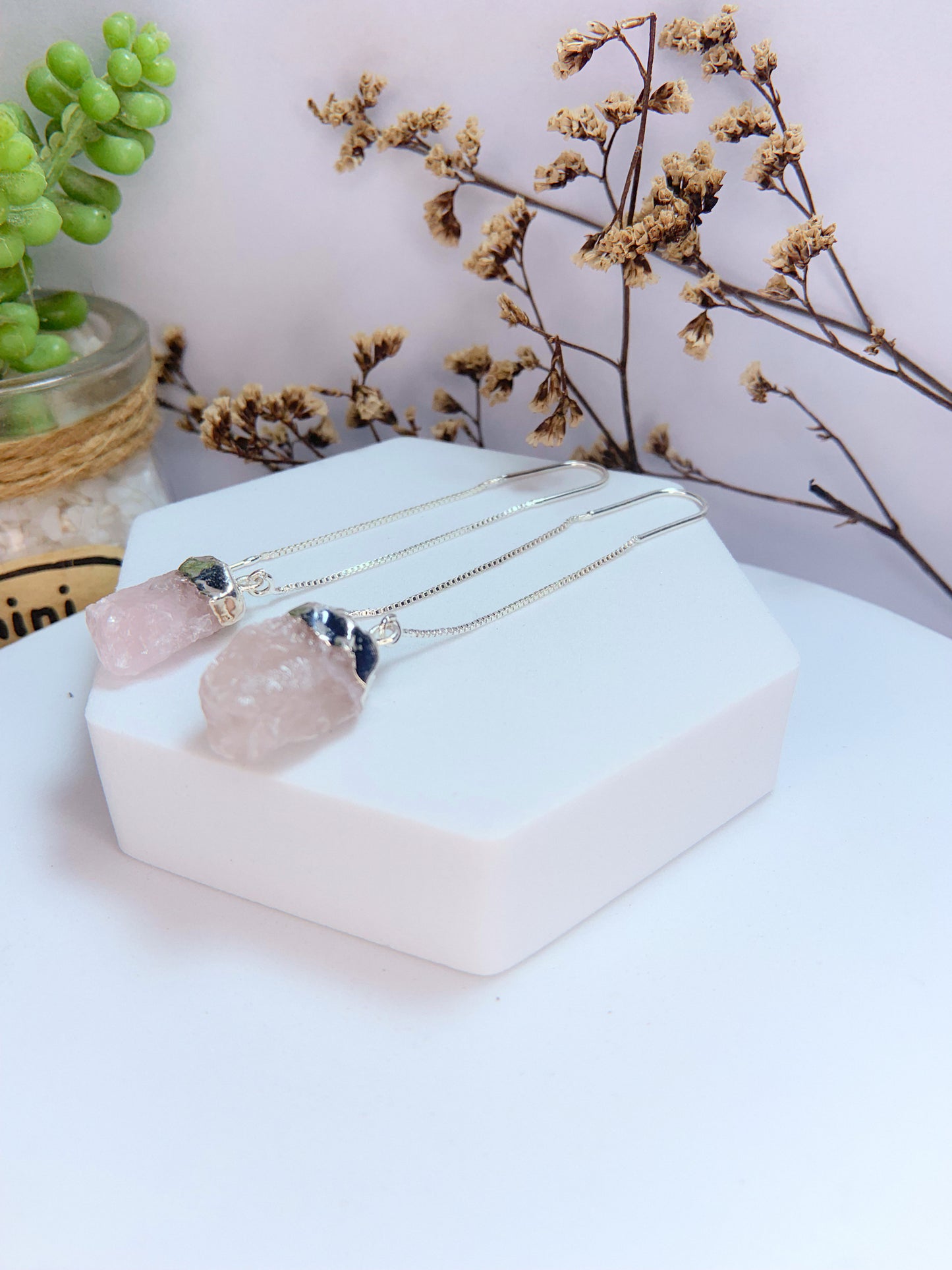 Brinco zen - quartzo rosa