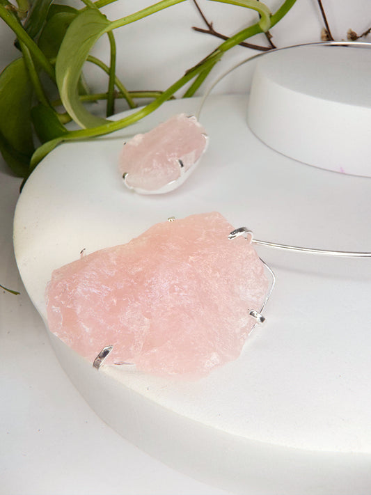 Choker celeste - Quartzo rosa