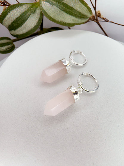 Brinco Júpiter - quartzo rosa lapidado