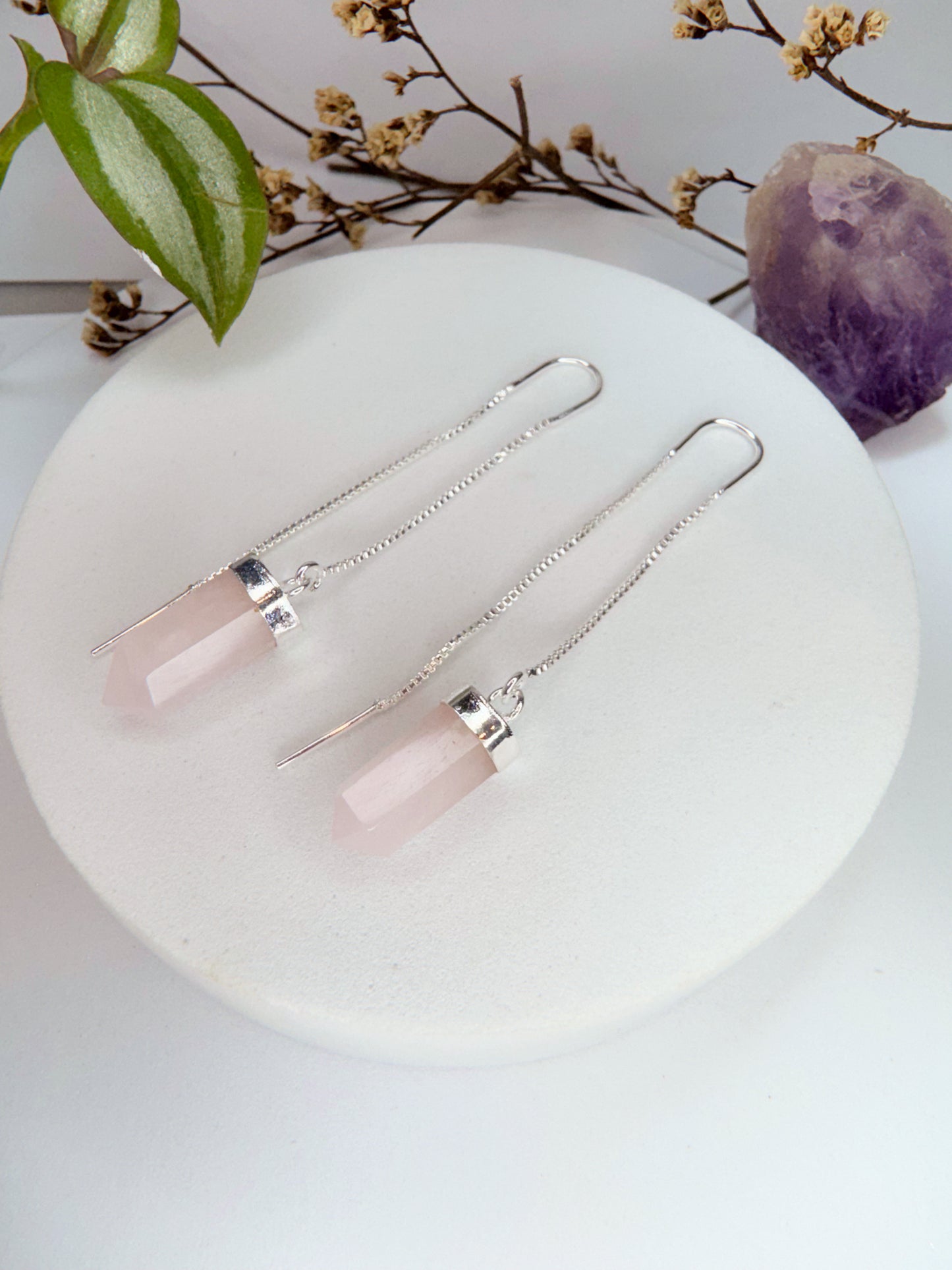 Brinco zen - Quartzo Rosa lapidado