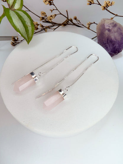 Brinco zen - Quartzo Rosa lapidado