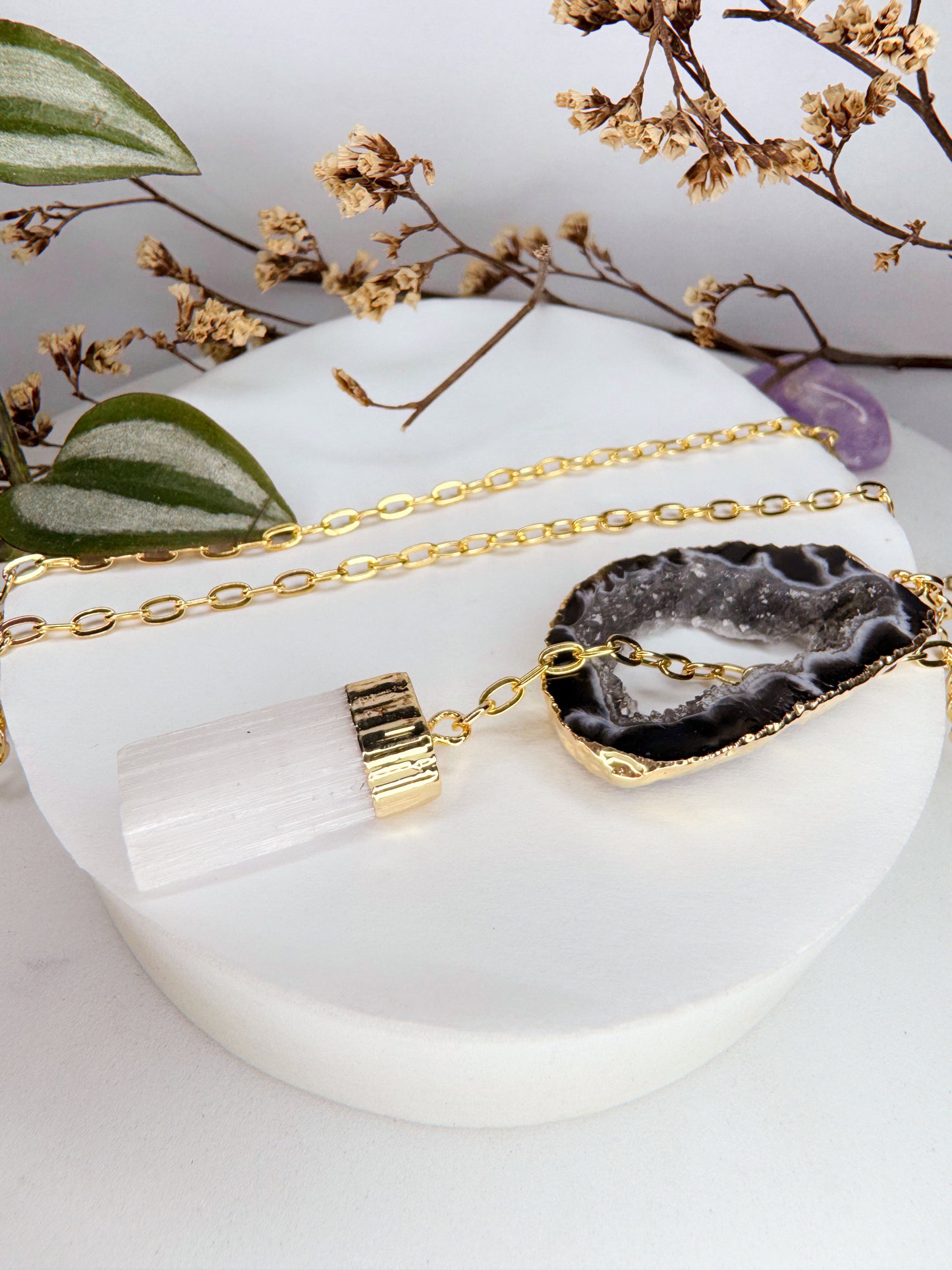 Colar Cósmico - Agata + Selenita Branca