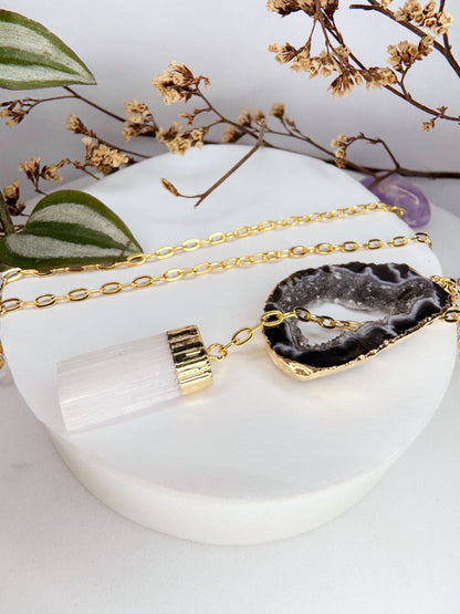 Colar Cósmico - Agata + Selenita Branca