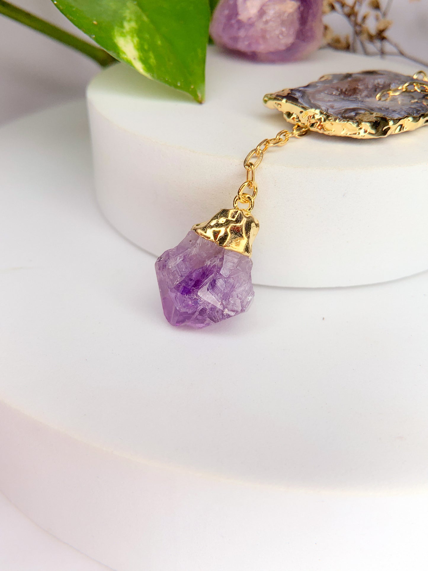 Colar cósmico - ágata preta + ametista