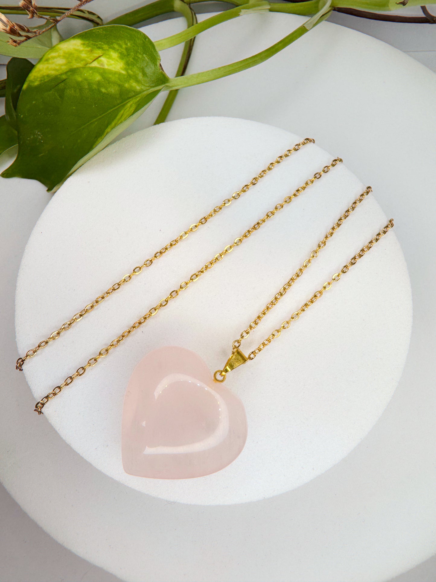 Colar coração - Quartzo rosa
