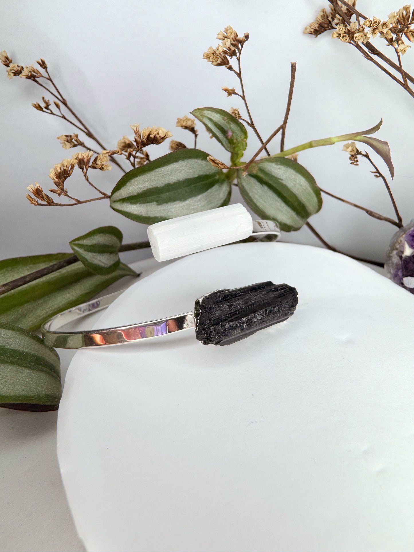 Bracelete  Cometa  - turmalina + selenita