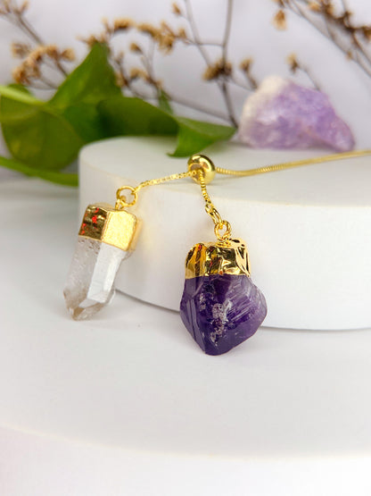 Colar cósmico - quartzo de cristal + ametista