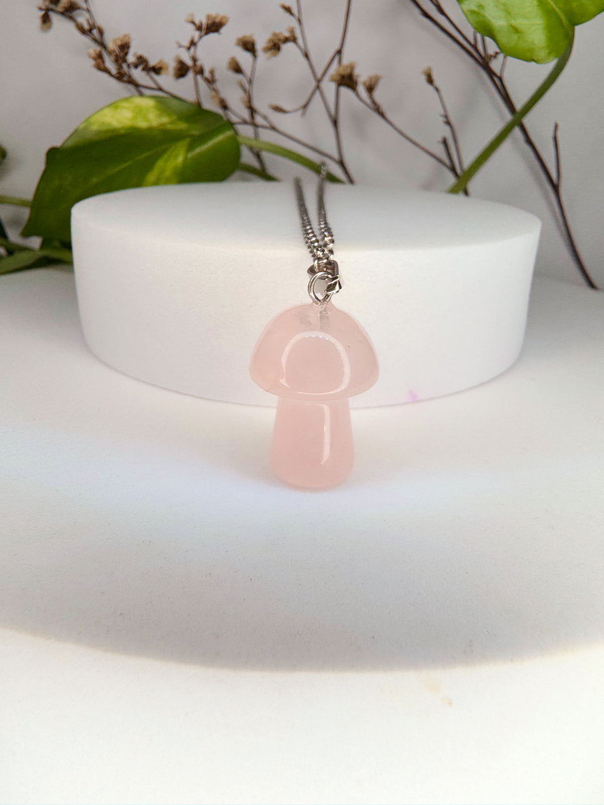Colar cogumelo - Quartzo Rosa