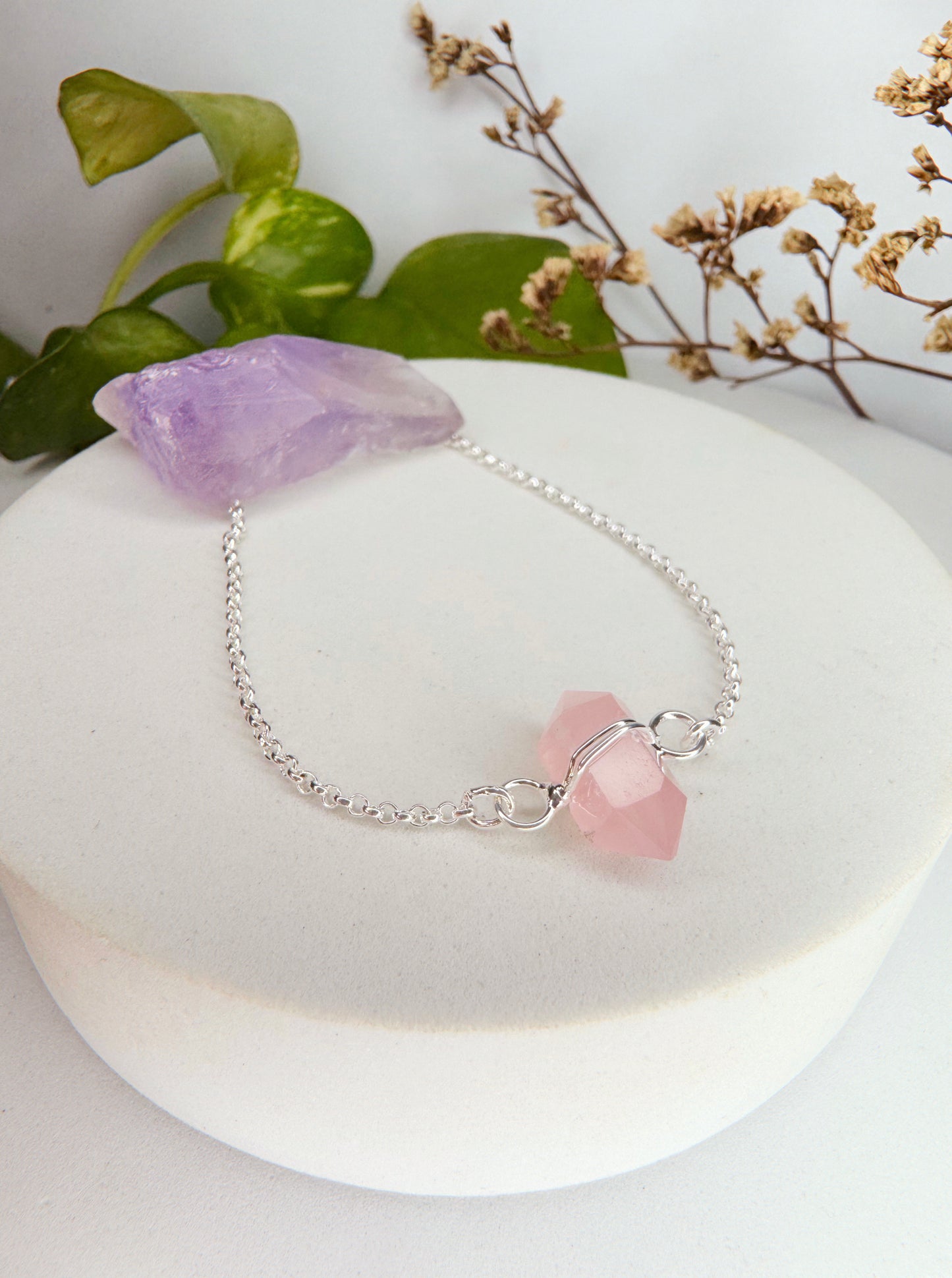 Tornozeleira luar - Quartzo rosa