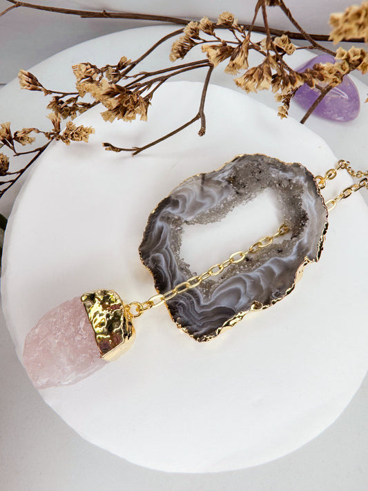 Colar Cósmico - Ágata + Quartzo rosa