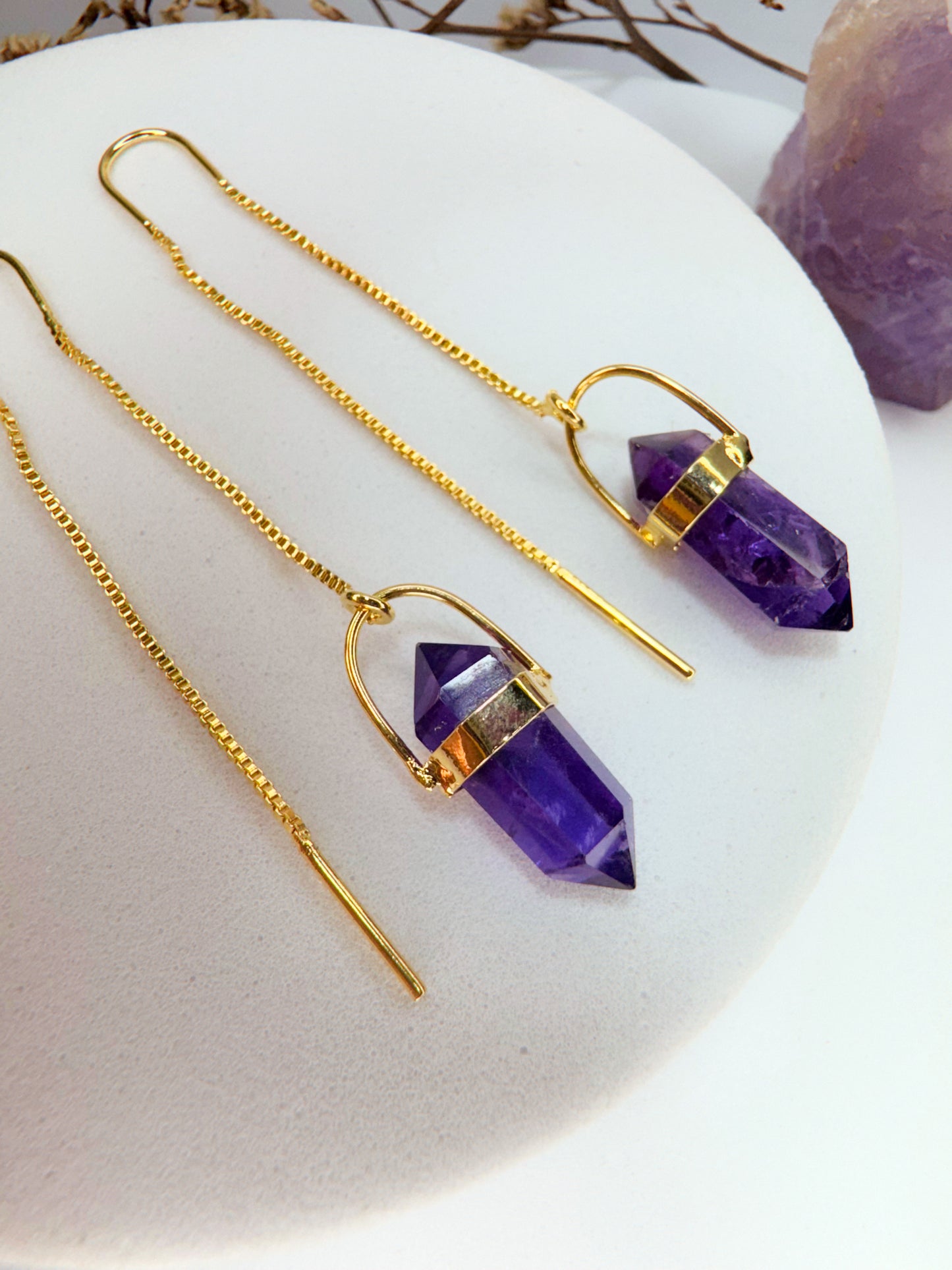 Brinco zen - Ametista lapidado