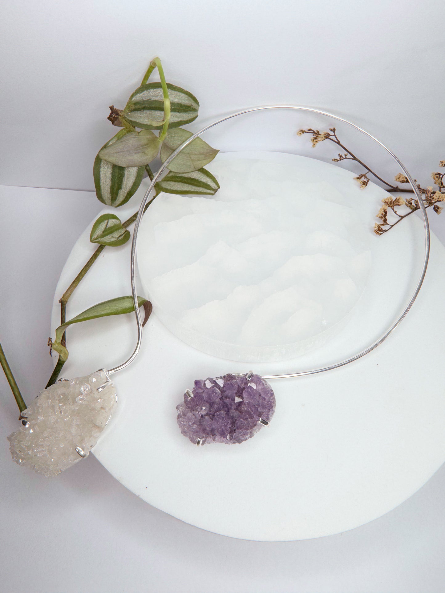 Choker Espaço - Drusa de Ametista + Drusa de quartzo transparente