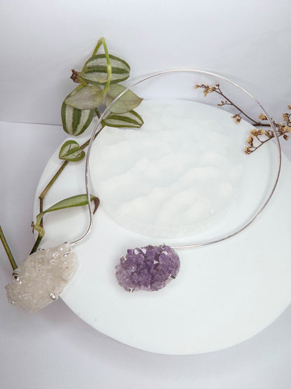 Choker Espaço - Drusa de Ametista + Drusa de quartzo transparente