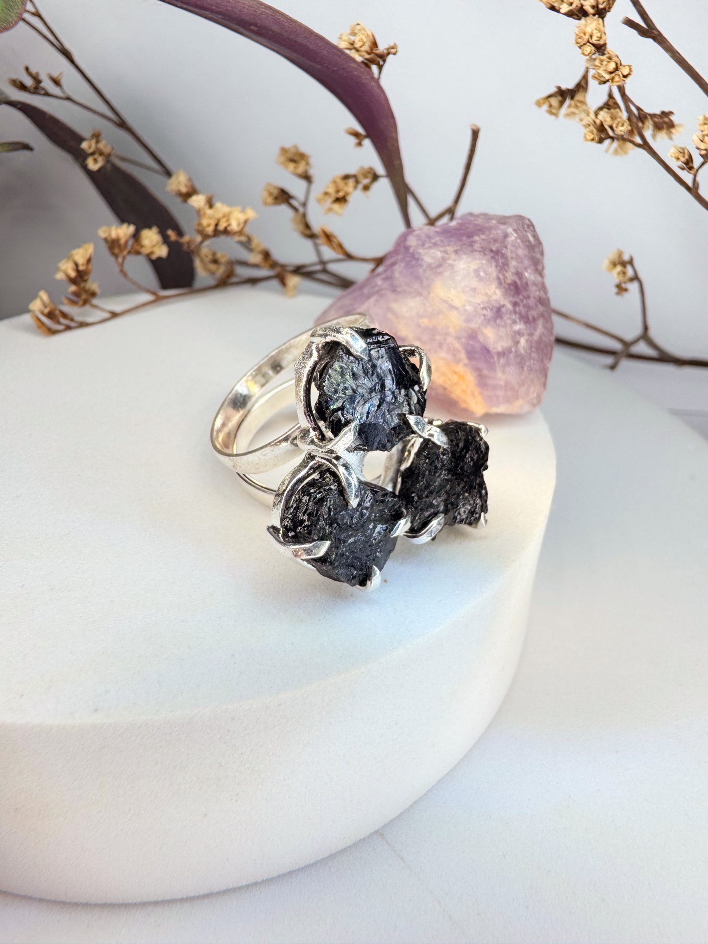 Anel Triplice - turmalina negra