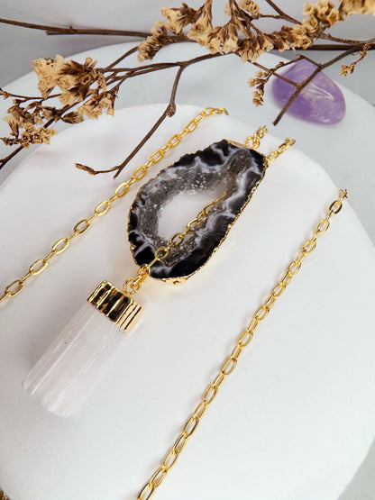 Colar Cósmico - Agata + Selenita Branca