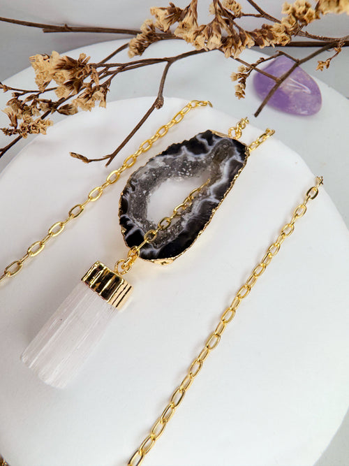 Colar Cósmico - Agata + Selenita Branca