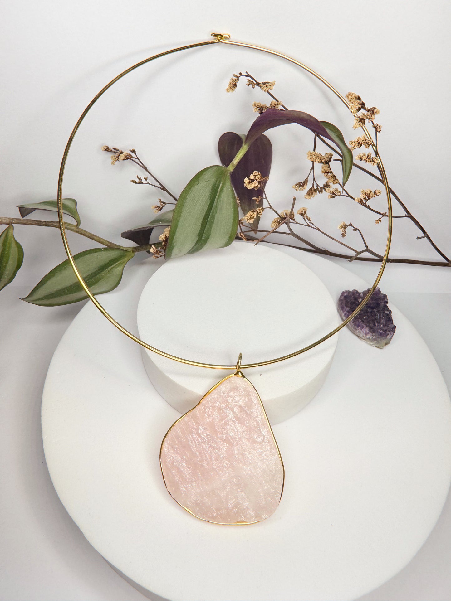 Choker lunação- Quartzo Rosa