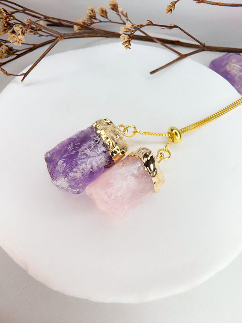 Colar Cósmico - ametista + quartzo rosa